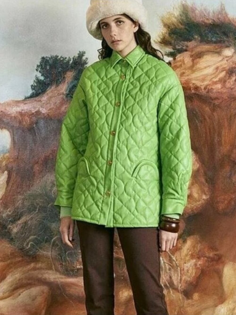 House Of Sunny Mid Century Quilt Shirt Jacket in Green Size 4